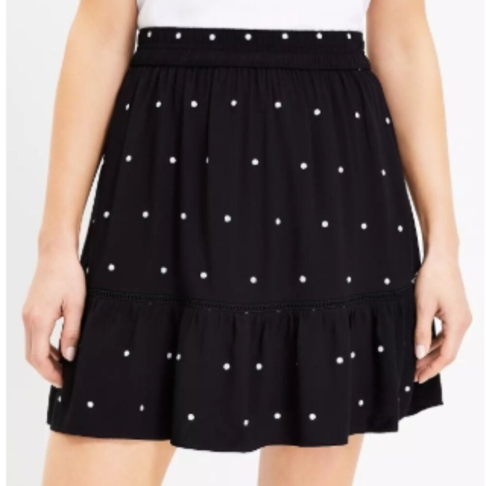 LOFT Polka Dot Skirt, Black and White flounce skirt, Women's Black skirt